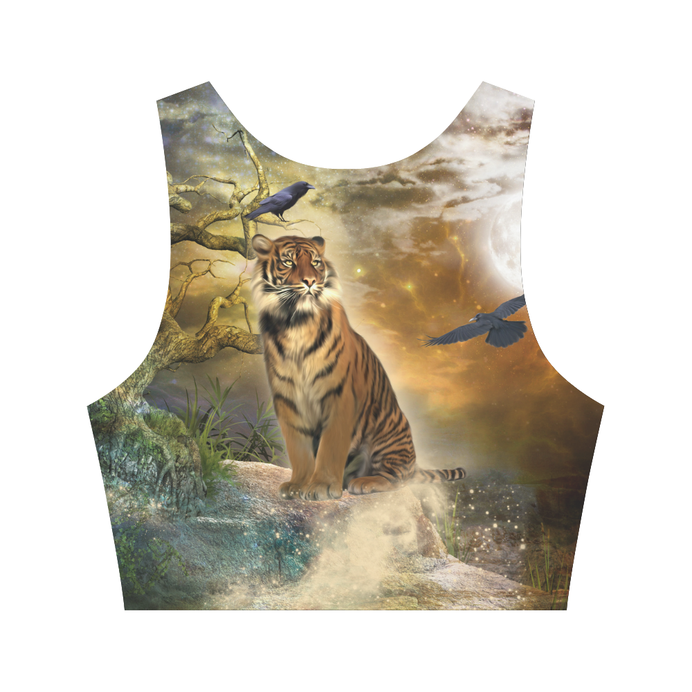 Awesome itger in the night Women's Crop Top (Model T42)