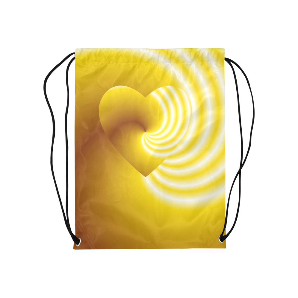 Yellow and White Swirls Love Heart Medium Drawstring Bag Model 1604 (Twin Sides) 13.8"(W) * 18.1"(H)