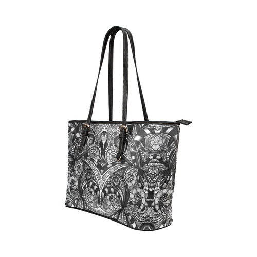 Drawing Floral Zentangle G6B Leather Tote Bag/Small (Model 1651)