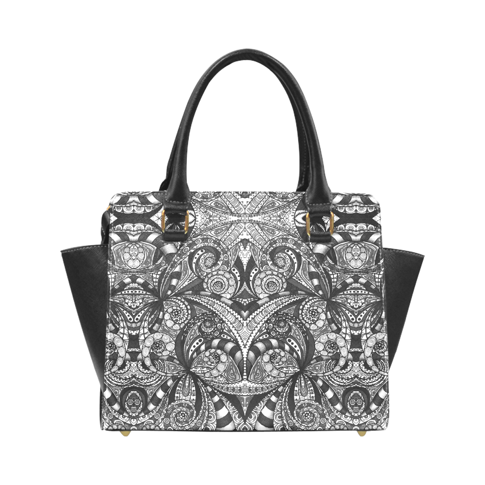 Drawing Floral Zentangle G6B Rivet Shoulder Handbag (Model 1645)