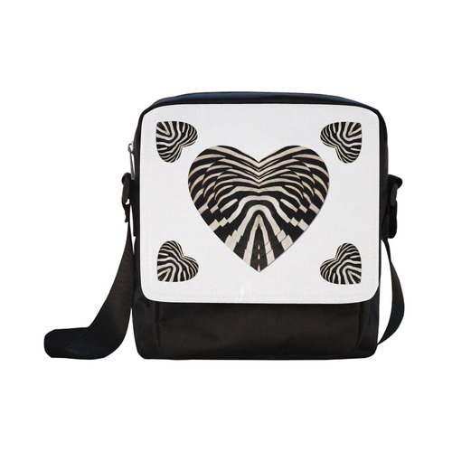 Black and White Zebra Fur Love Hearts Crossbody Nylon Bags (Model 1633)
