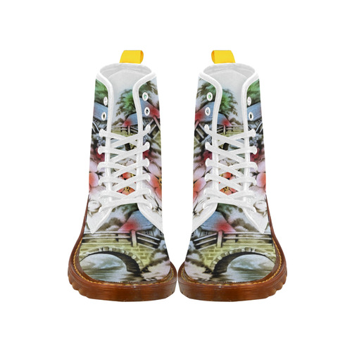 Vintage Home and Flower Garden with Bridge Martin Boots For Women Model 1203H