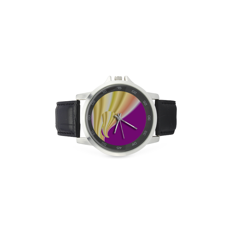 Gold & Purple Swirl Love Heart Unisex Stainless Steel Leather Strap Watch(Model 202)