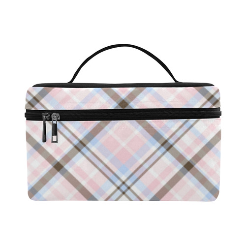Pink Blue Grey Plaid Design Cosmetic Bag/Large (Model 1658)