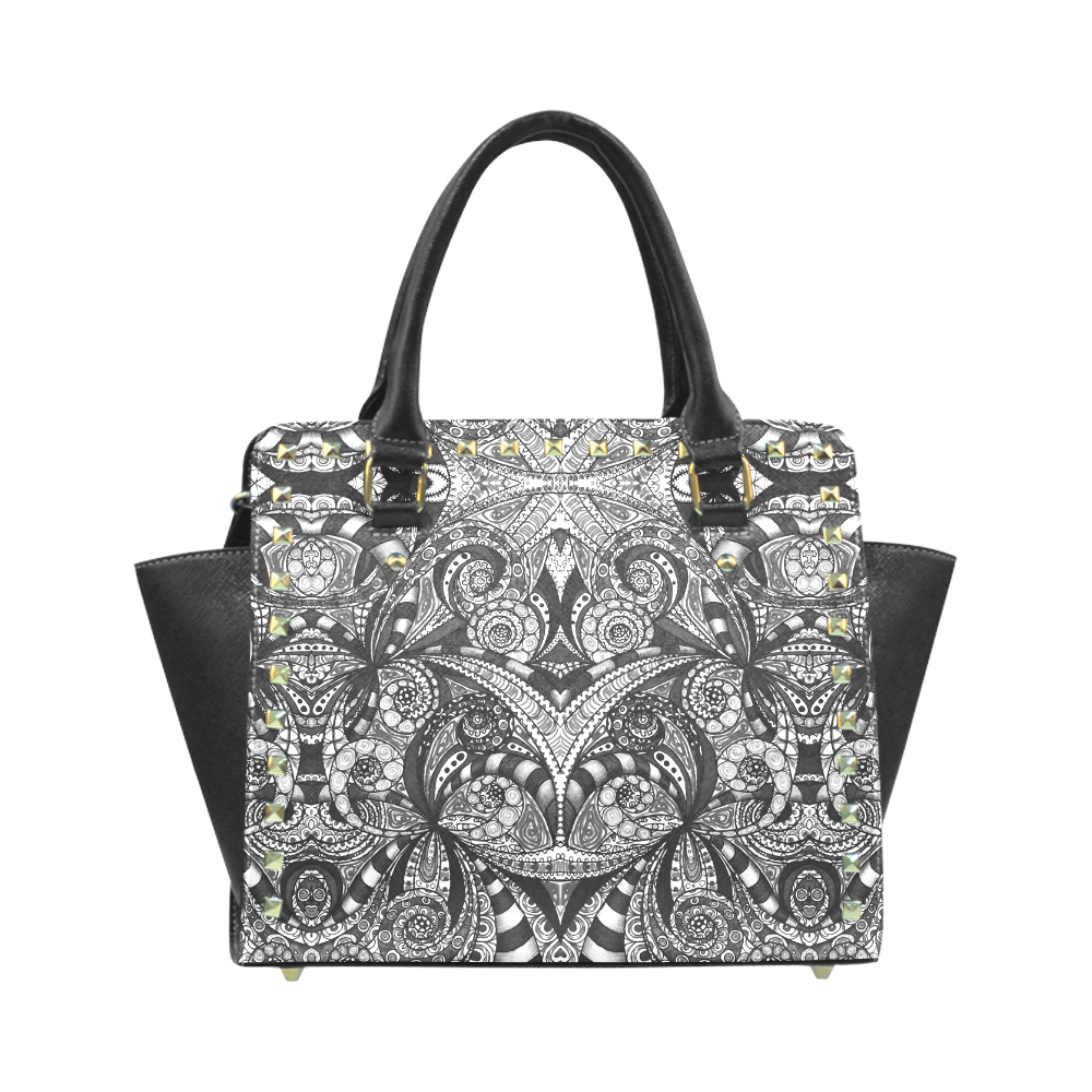 Drawing Floral Zentangle G6B Rivet Shoulder Handbag (Model 1645)