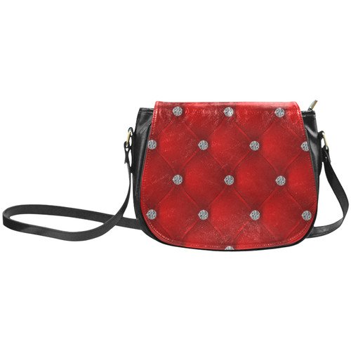 Red Silver Luxury Pattern with Jewels Classic Saddle Bag/Small (Model 1648)