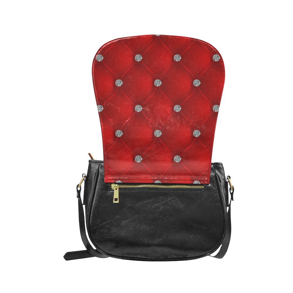 Red Silver Luxury Pattern with Jewels Classic Saddle Bag/Small (Model 1648)