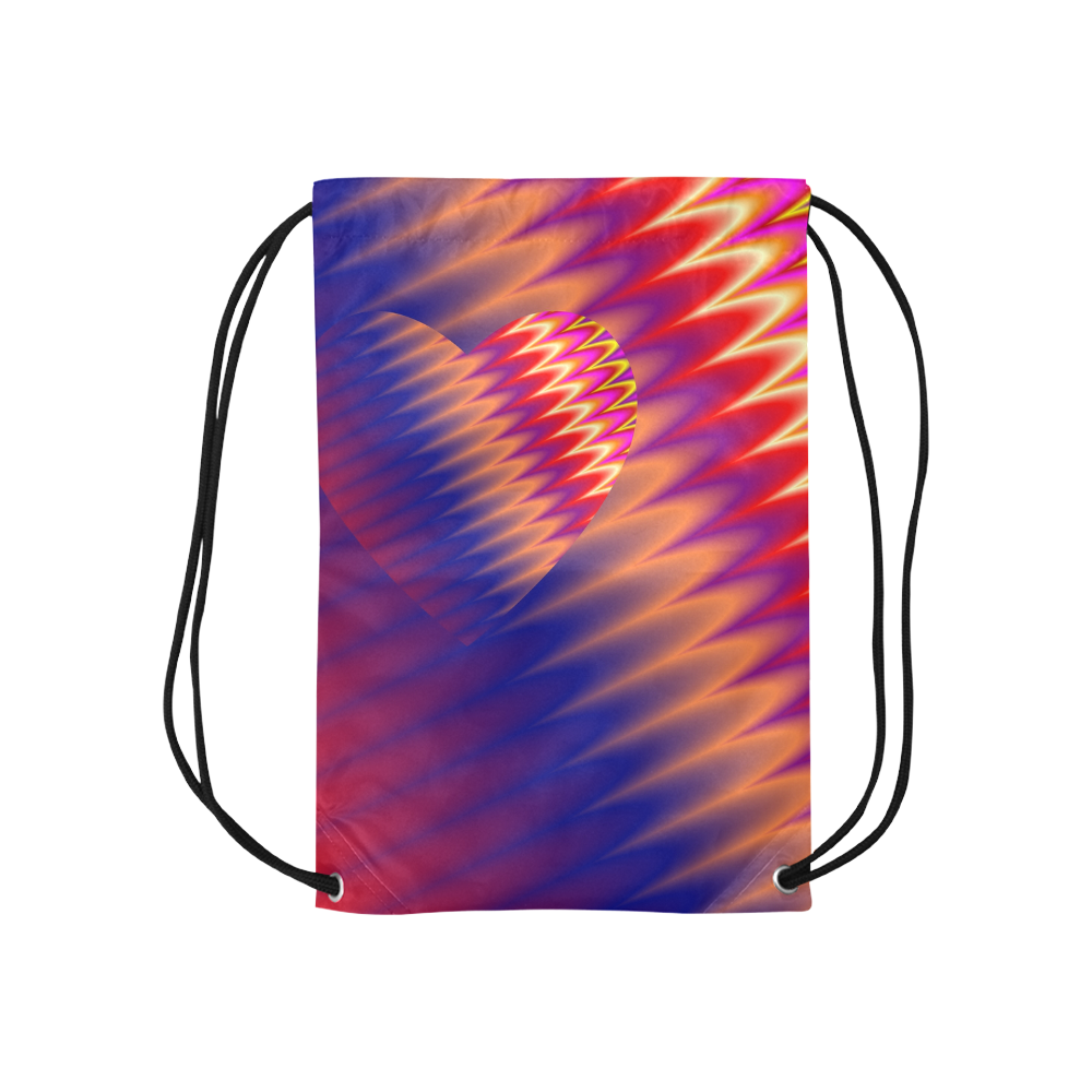 Red, Blue & Orange Summer Sunset Love Heart Small Drawstring Bag Model 1604 (Twin Sides) 11"(W) * 17.7"(H)