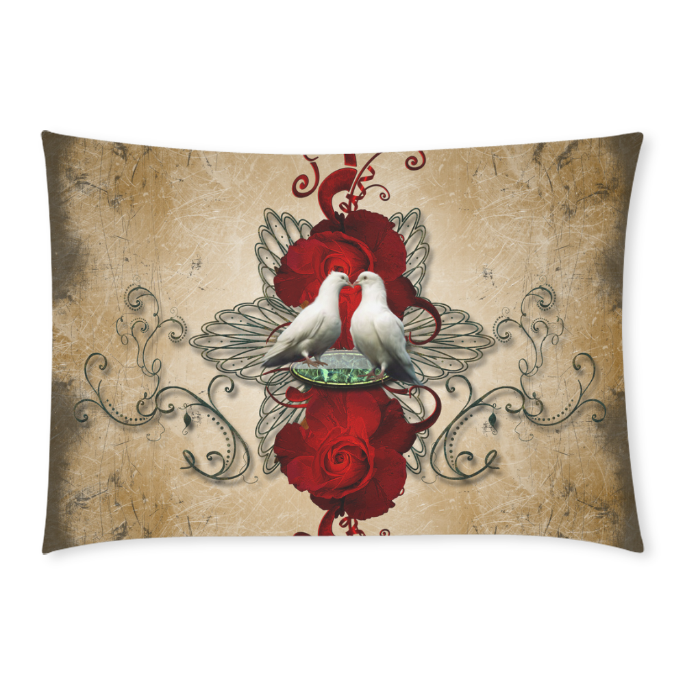 The couple dove with roses Custom Rectangle Pillow Case 20x30 (One Side)