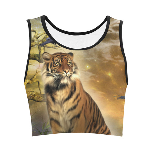 Awesome itger in the night Women's Crop Top (Model T42)
