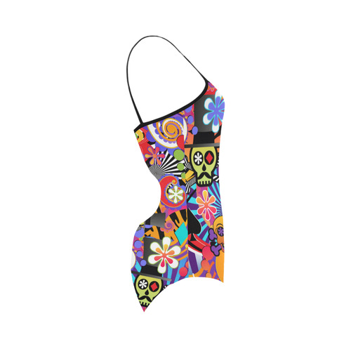 Sugar Skull Colorful Print Swimsuit by Juleez Strap Swimsuit ( Model S05)