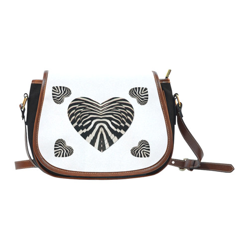 Black and White Zebra Fur Love Hearts Saddle Bag/Small (Model 1649)(Flap Customization)