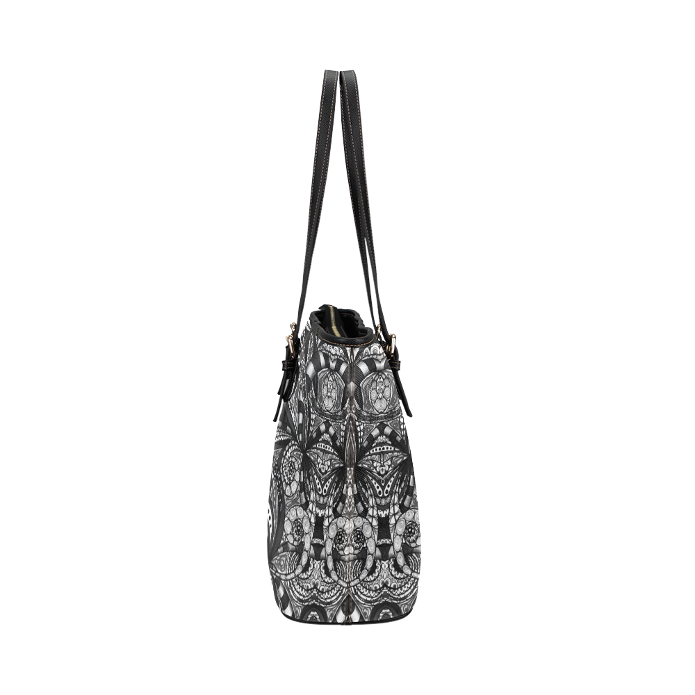 Drawing Floral Zentangle G6B Leather Tote Bag/Small (Model 1651)