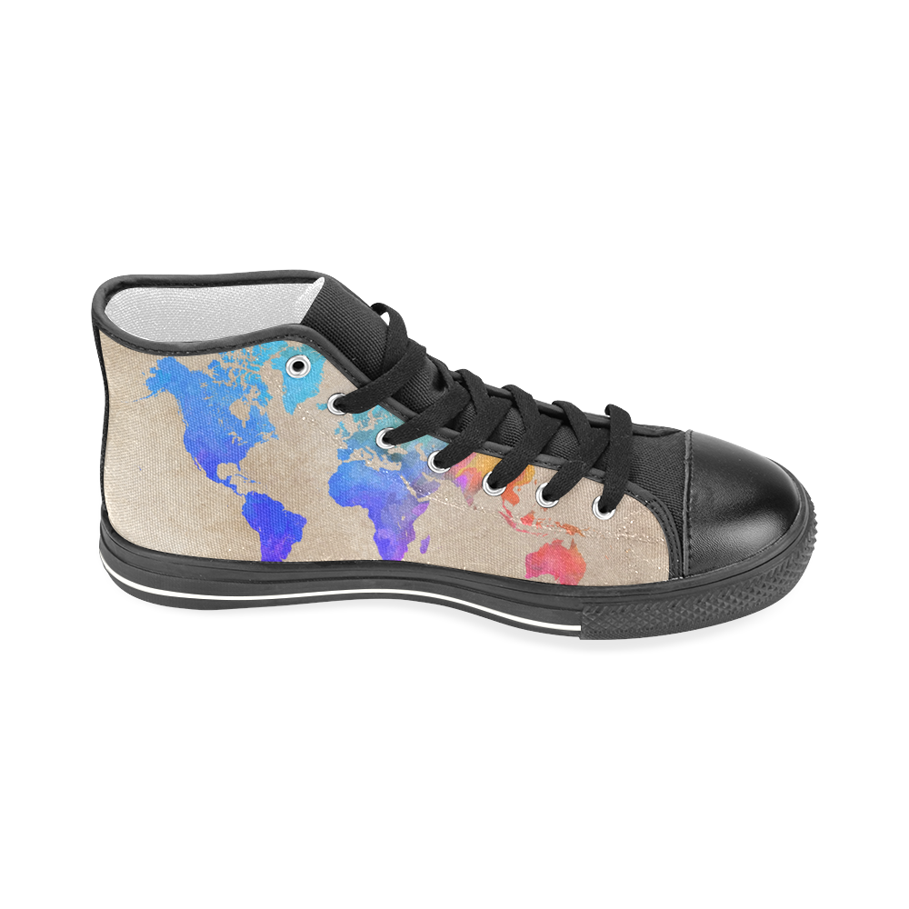 world map Men’s Classic High Top Canvas Shoes (Model 017)