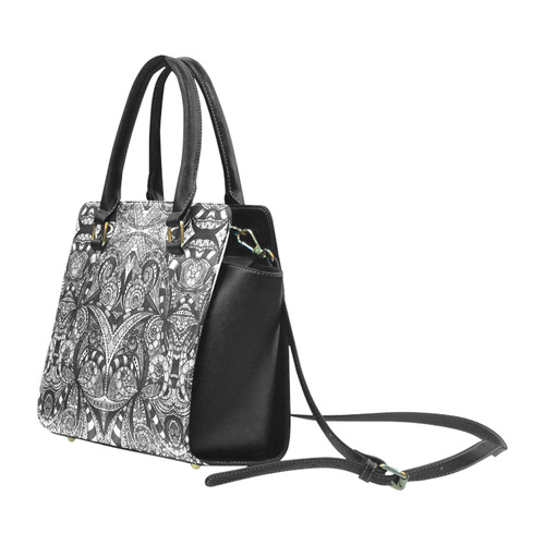 Drawing Floral Zentangle G6B Rivet Shoulder Handbag (Model 1645)