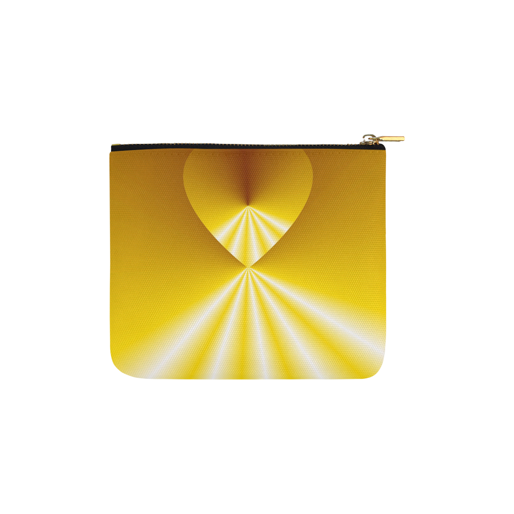 Yellow & White Sunrays Love Heart Carry-All Pouch 6''x5''