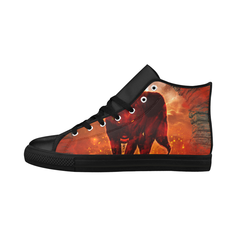 Awesome wolf in the night Aquila High Top Microfiber Leather Women's Shoes (Model 032)