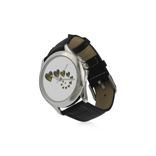 Peacock Feathers  Love Hearts Trail Women's Classic Leather Strap Watch(Model 203)