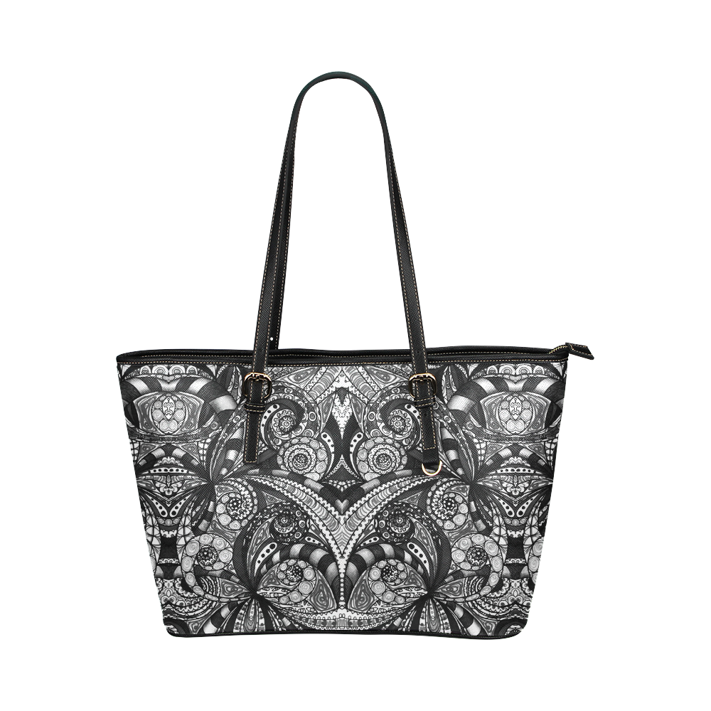 Drawing Floral Zentangle G6B Leather Tote Bag/Small (Model 1651)