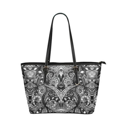 Drawing Floral Zentangle G6B Leather Tote Bag/Small (Model 1651)