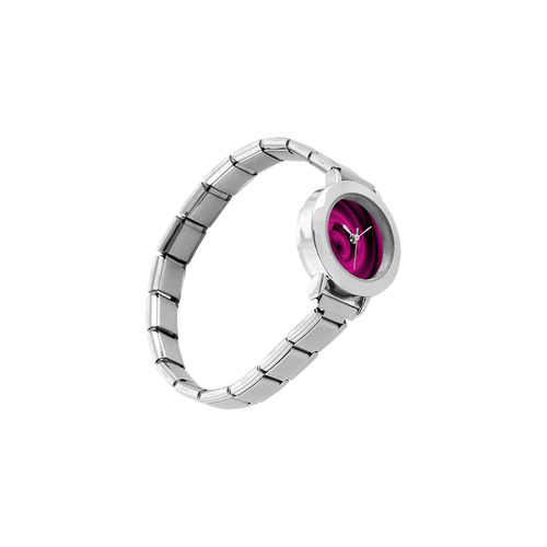 Fuchsia Pink & Purple Swirls Love Heart Women's Italian Charm Watch(Model 107)