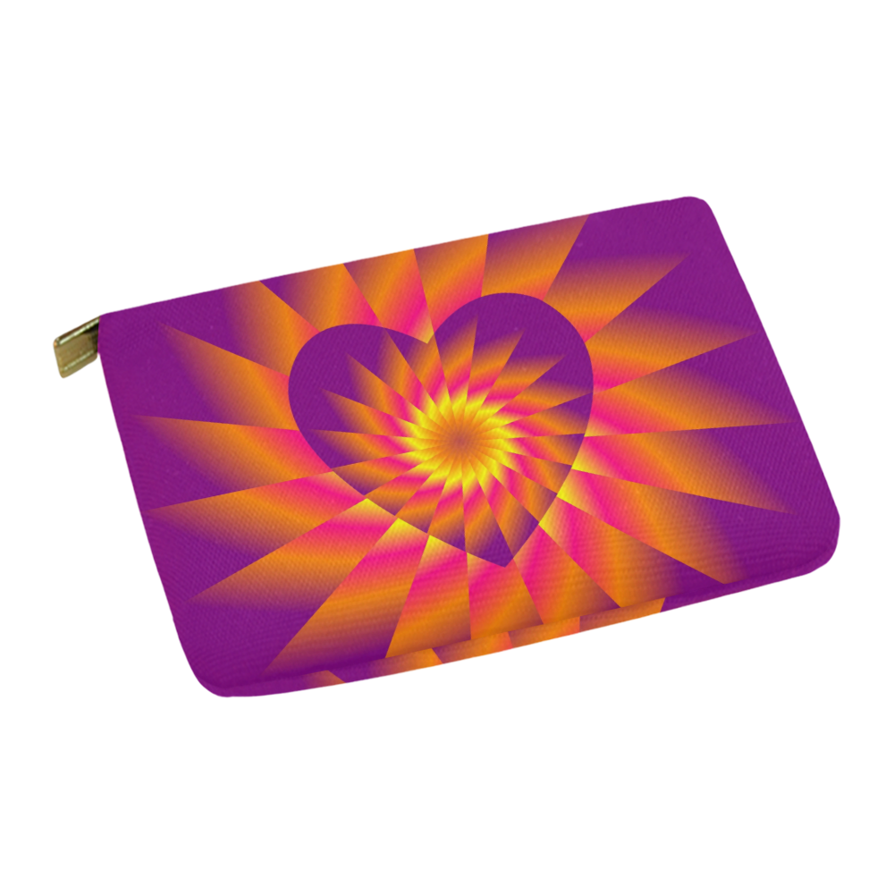 Orange Beams on Purple Love Heart Carry-All Pouch 12.5''x8.5''