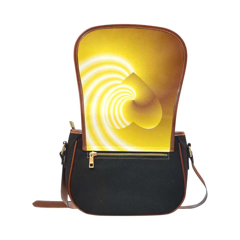 Yellow and White Swirls Love Heart Saddle Bag/Small (Model 1649)(Flap Customization)