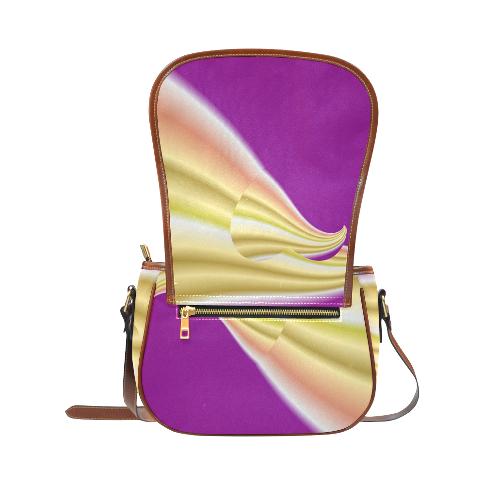 Gold & Purple Swirl Love Heart Saddle Bag/Large (Model 1649)
