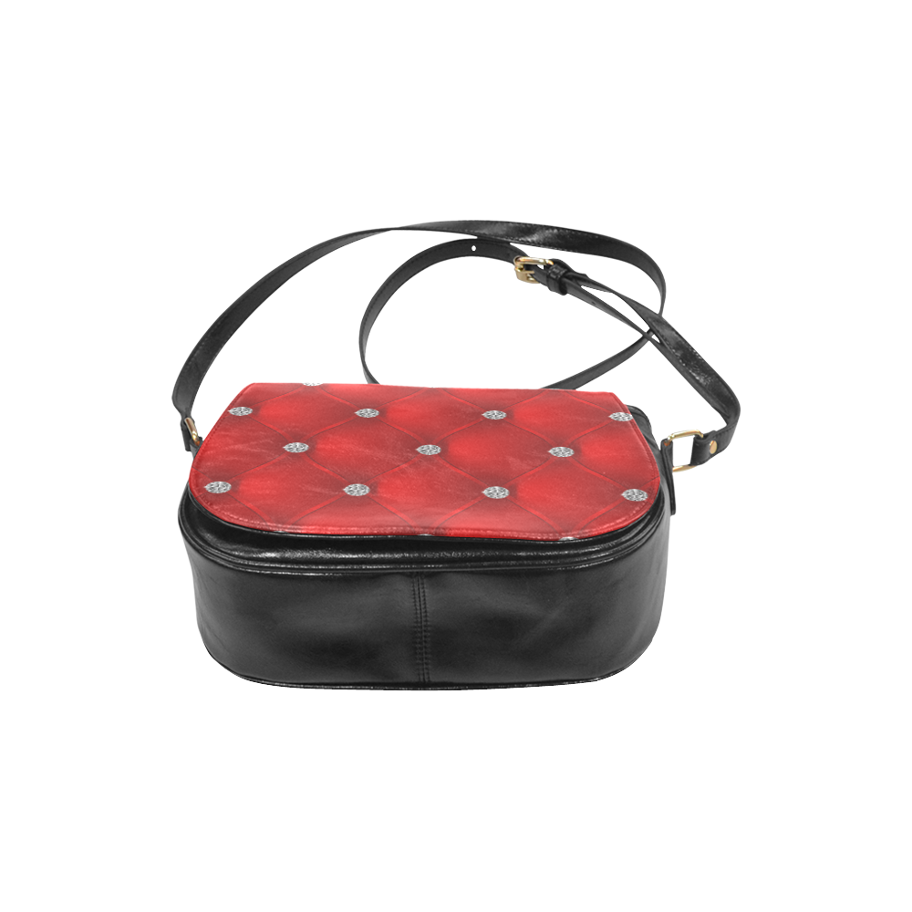 Red Silver Luxury Pattern with Jewels Classic Saddle Bag/Small (Model 1648)