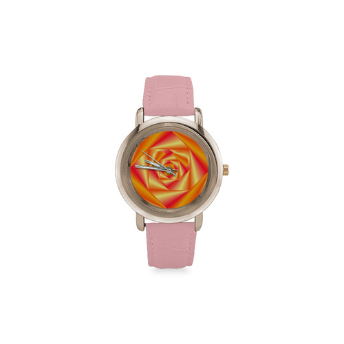 Peach Swirls Love Heart Women's Rose Gold Leather Strap Watch(Model 201)