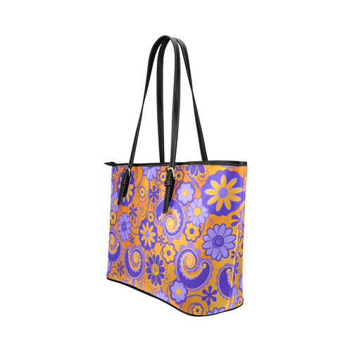 Sunset Flowers Print by Juleez Leather Tote Bag/Small (Model 1651)
