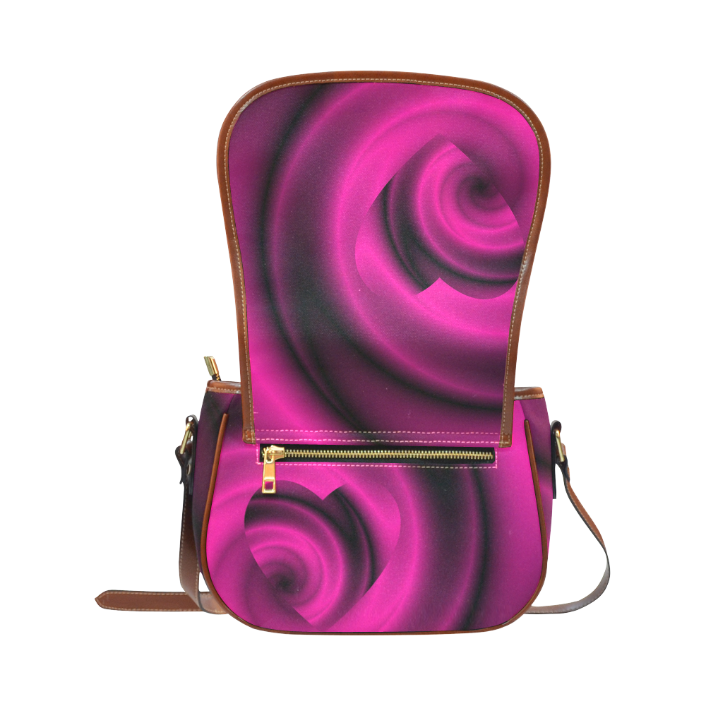 Fuchsia Pink & Purple Swirls Love Heart Saddle Bag/Small (Model 1649) Full Customization