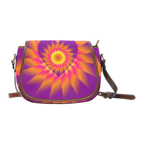 Orange Beams on Purple Love Heart Saddle Bag/Large (Model 1649)