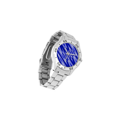 Blue Zig Zags Love Heart Men's Stainless Steel Analog Watch(Model 108)