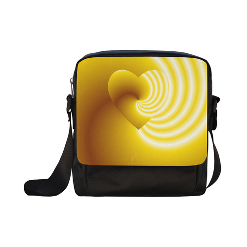Yellow and White Swirls Love Heart Crossbody Nylon Bags (Model 1633)