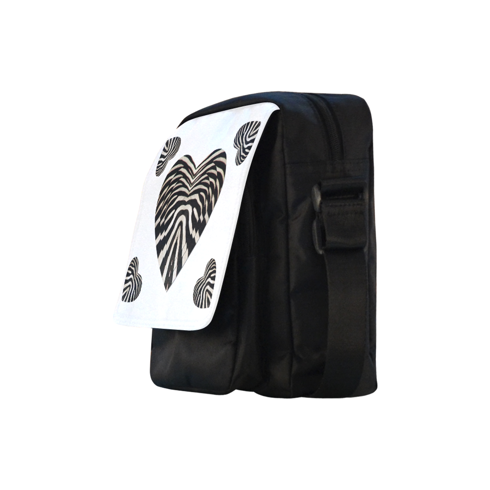 Black and White Zebra Fur Love Hearts Crossbody Nylon Bags (Model 1633)