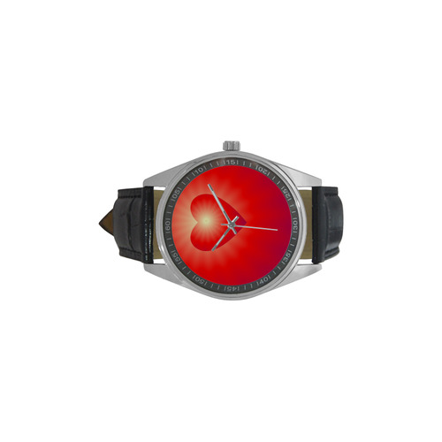 Red Sunburst Love Heart Men's Casual Leather Strap Watch(Model 211)