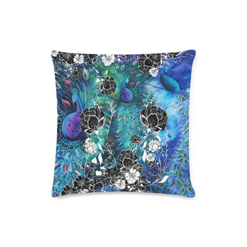 Blue Peacock Garden Print By Juleez Custom Zippered Pillow Case 16"x16"(Twin Sides)