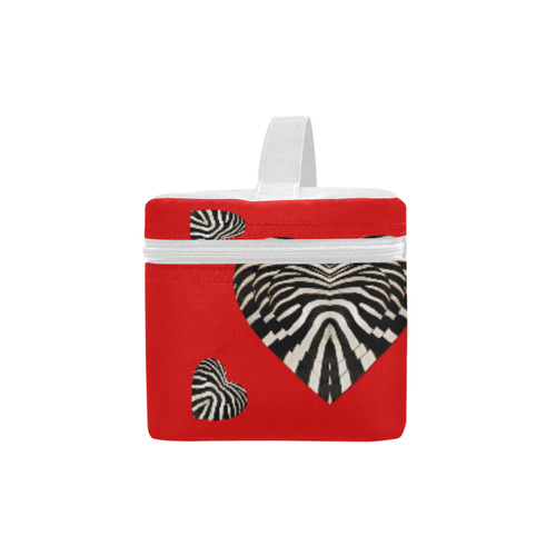 Black and White Zebra Fur Love Hearts Cosmetic Bag/Large (Model 1658)
