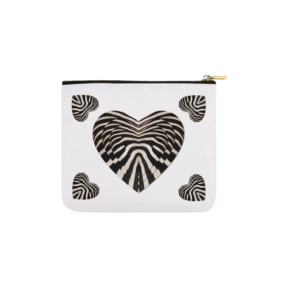 Black and White Zebra Fur Love Hearts Carry-All Pouch 6''x5''