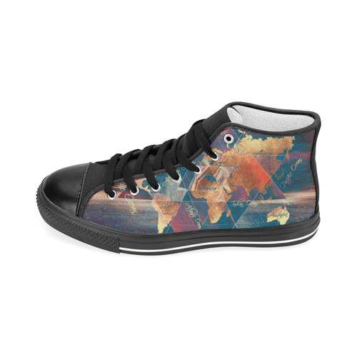 world map Men’s Classic High Top Canvas Shoes (Model 017)