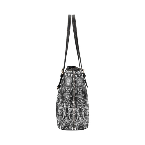 Drawing Floral Zentangle G6B Leather Tote Bag/Small (Model 1651)