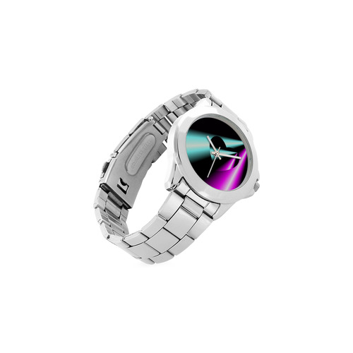 Pink & Turquoise Laser Beams Love Heart Unisex Stainless Steel Watch(Model 103)
