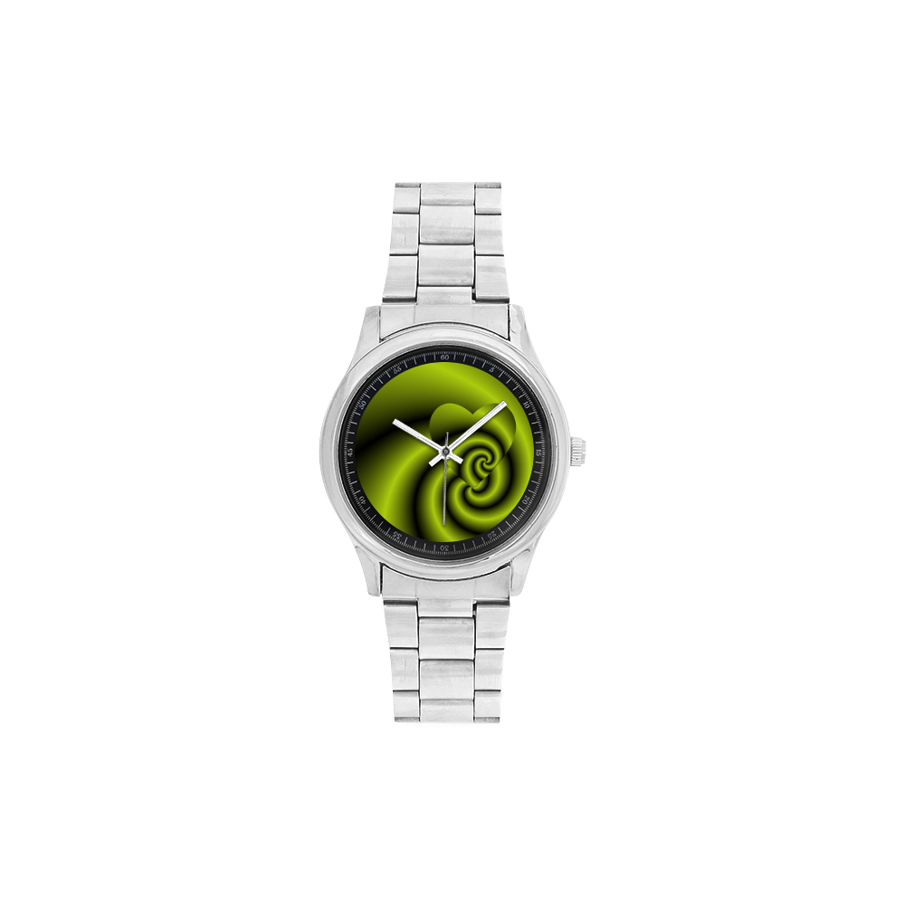 Irish Green Swirls Love Heart Men's Stainless Steel Watch(Model 104)