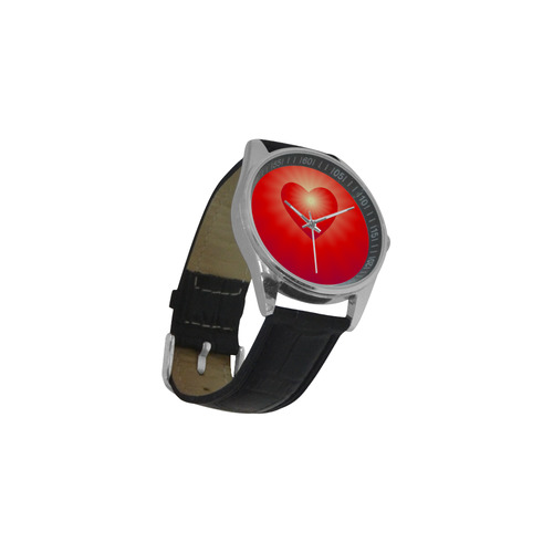 Red Sunburst Love Heart Men's Casual Leather Strap Watch(Model 211)