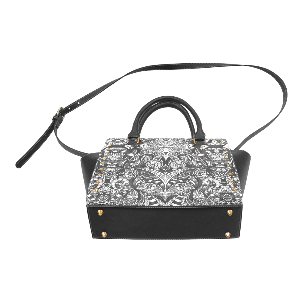 Drawing Floral Zentangle G6B Rivet Shoulder Handbag (Model 1645)