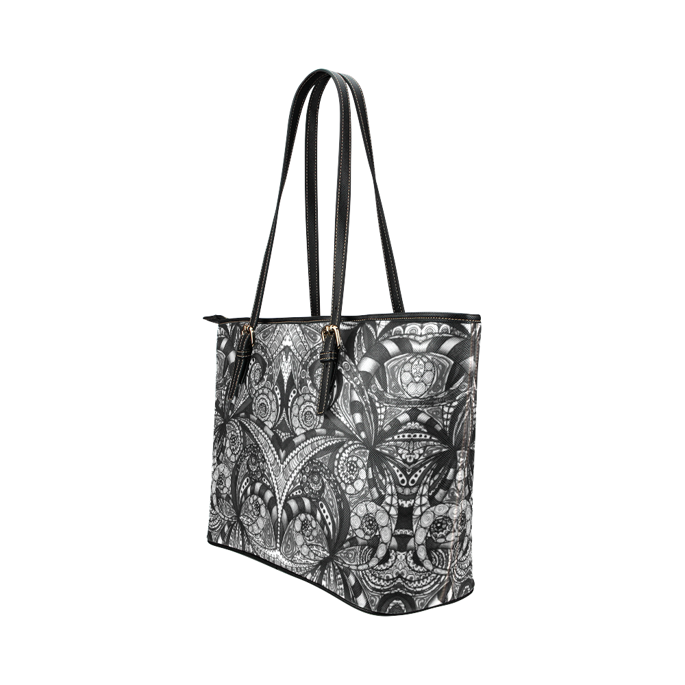 Drawing Floral Zentangle G6B Leather Tote Bag/Small (Model 1651)