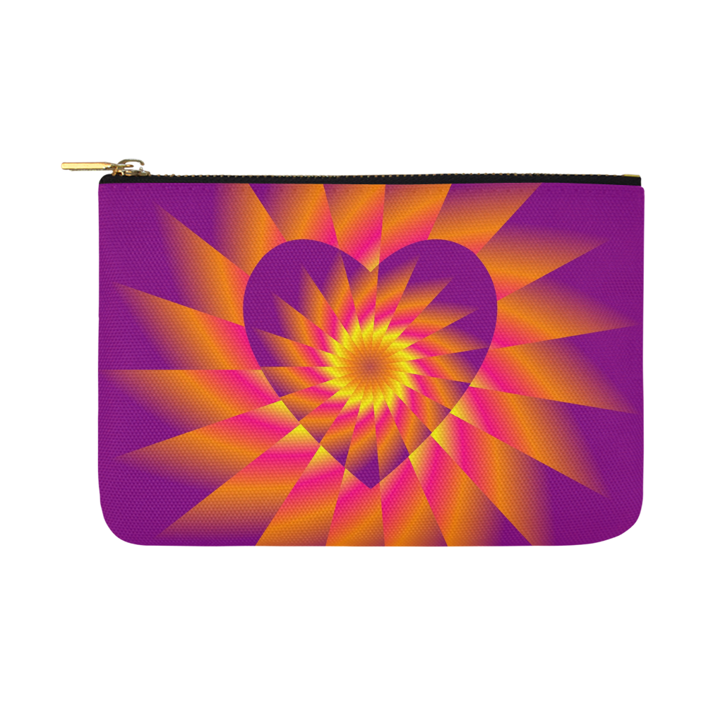 Orange Beams on Purple Love Heart Carry-All Pouch 12.5''x8.5''