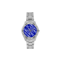 Blue Zig Zags Love Heart Men's Stainless Steel Analog Watch(Model 108)