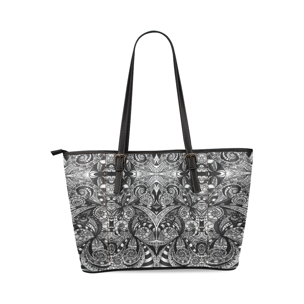 Drawing Floral Zentangle G6B Leather Tote Bag/Small (Model 1640)